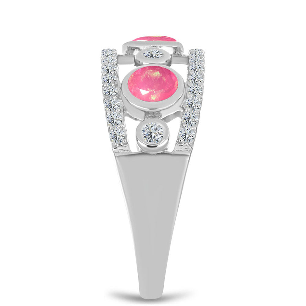 Inel din Argint 925 ( 3.57 grame ) cu Opal Lega Dembi Roz și Topaz Alb 1.07 Carate 4 