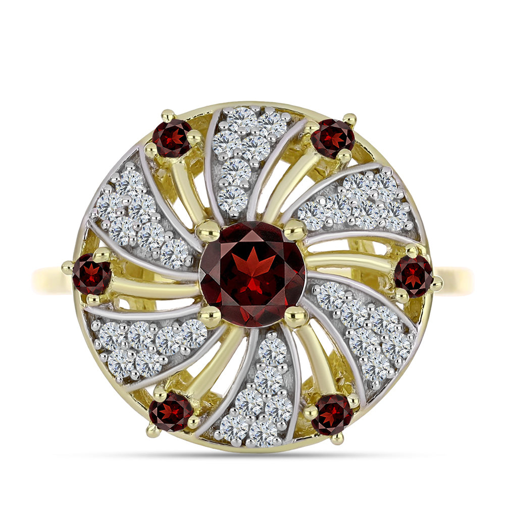 Inel din Argint 925 Placat cu Aur ( 3.89 grame ) cu Granat Barton și Topaz Alb 1.34 Carate