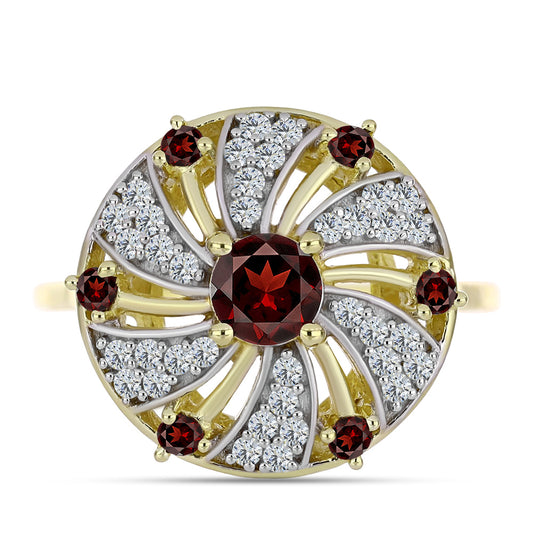 Inel din Argint 925 Placat cu Aur ( 3.89 grame ) cu Granat Barton și Topaz Alb 1.34 Carate