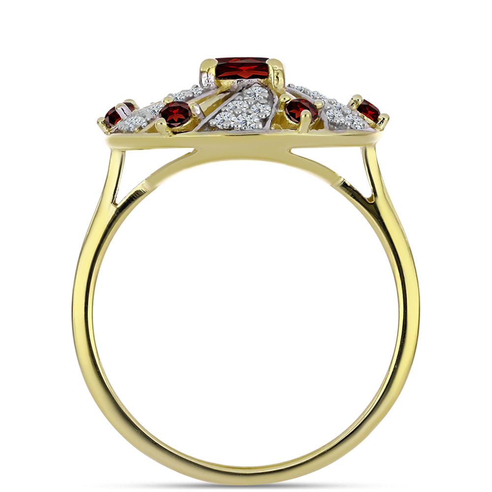Inel din Argint 925 Placat cu Aur ( 3.89 grame ) cu Granat Barton și Topaz Alb 1.34 Carate