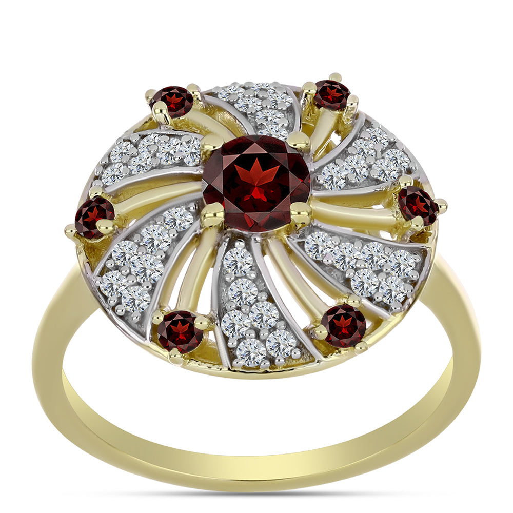 Inel din Argint 925 Placat cu Aur ( 3.89 grame ) cu Granat Barton și Topaz Alb 1.34 Carate