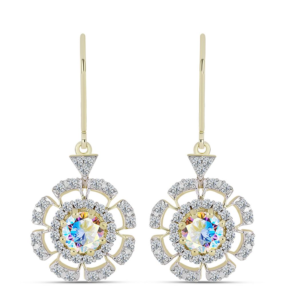 Cercei din Argint 925 Placat cu Aur ( 3.64 grame ) cu Moissanit de Gheață și Topaz Alb 2.44 Carate
