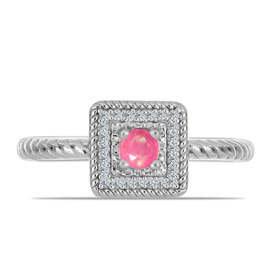 Inel din Argint 925 ( 2.92 grame ) cu Opal Lega Dembi Roz și Topaz Alb 0.19 Carate