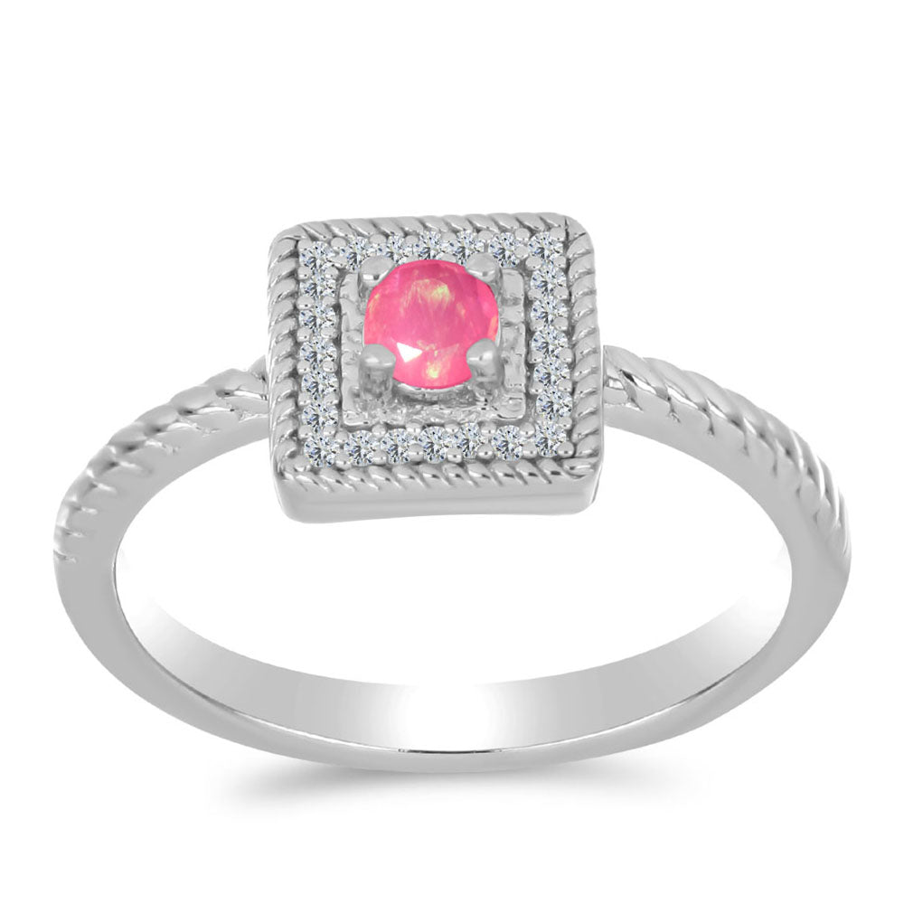 Inel din Argint 925 ( 2.92 grame ) cu Opal Lega Dembi Roz și Topaz Alb 0.19 Carate