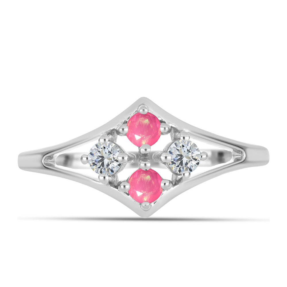 Inel din Argint 925 ( 2.25 grame ) cu Opal Lega Dembi Roz și Topaz Alb 0.41 Carate