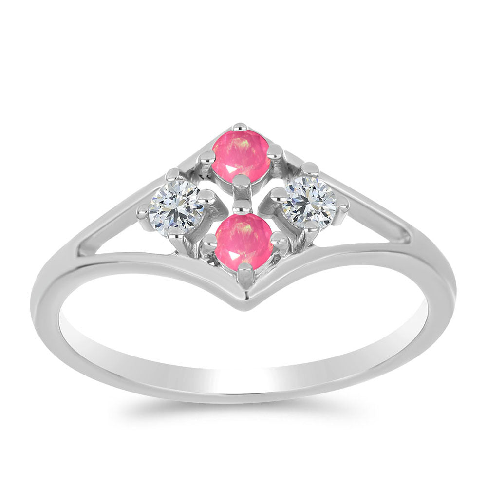 Inel din Argint 925 ( 2.25 grame ) cu Opal Lega Dembi Roz și Topaz Alb 0.41 Carate