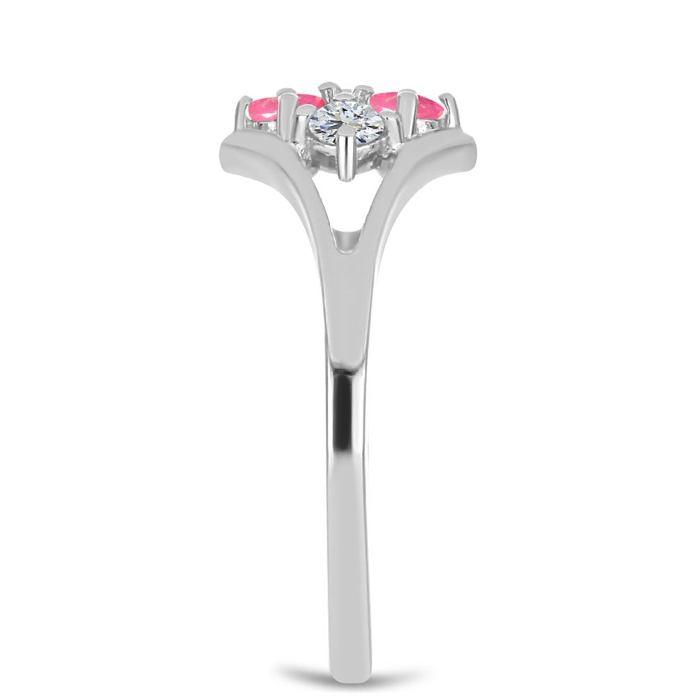 Inel din Argint 925 ( 2.25 grame ) cu Opal Lega Dembi Roz și Topaz Alb 0.41 Carate 4 