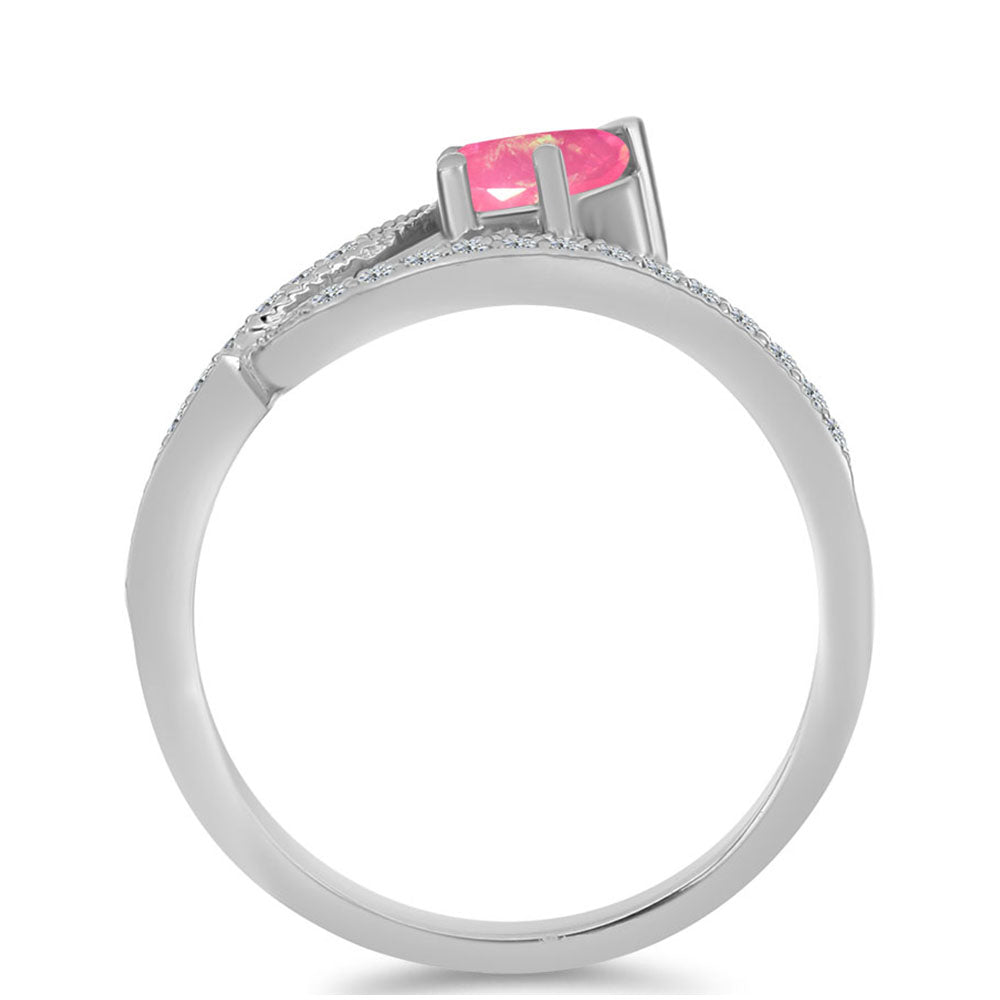 Inel din Argint 925 ( 2.1 grame ) cu Opal Lega Dembi Roz și Topaz Alb 0.42 Carate