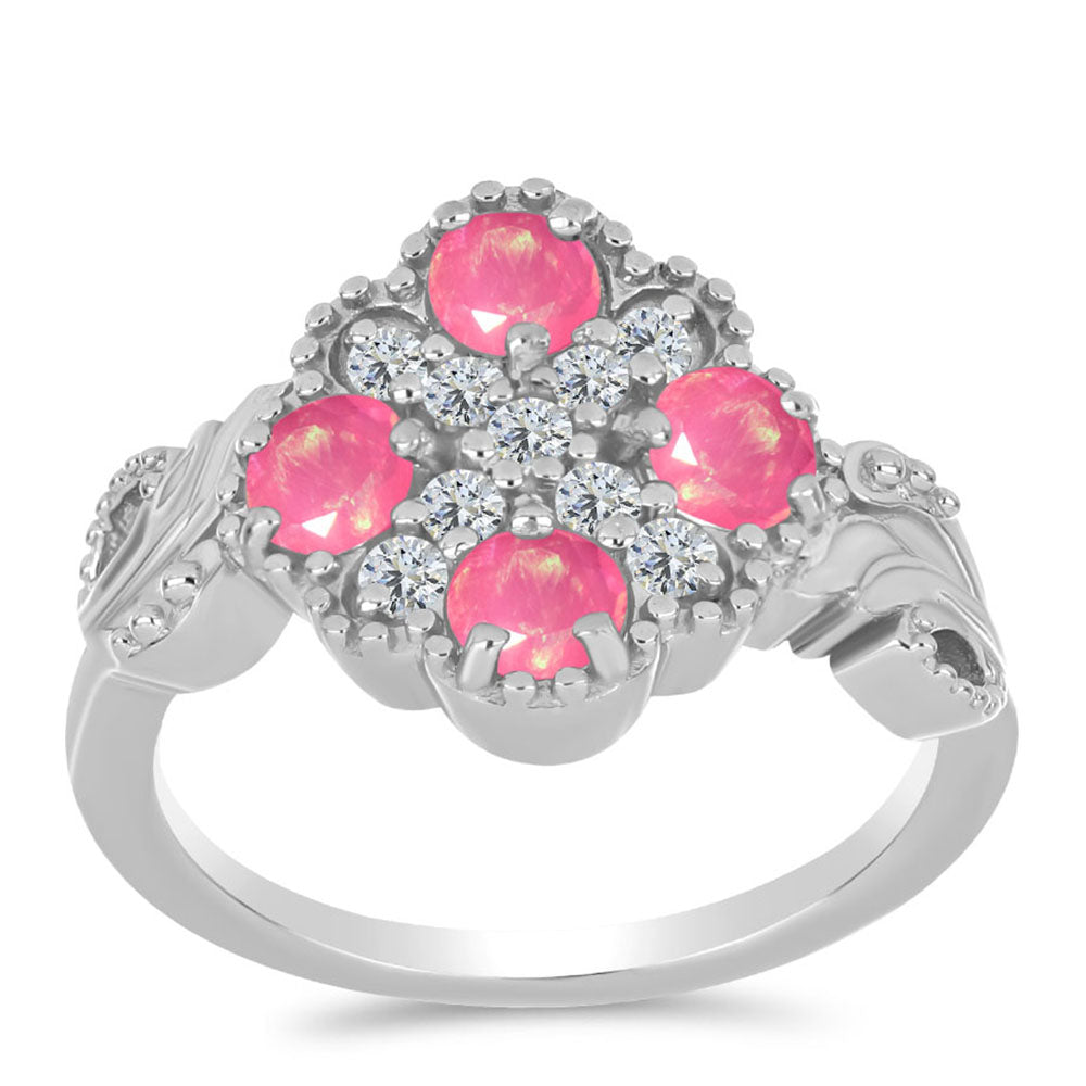 Inel din Argint 925 ( 4.09 grame ) cu Opal Lega Dembi Roz și Topaz Alb 0.97 Carate