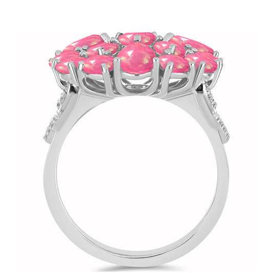 Inel din Argint 925 ( 5.08 grame ) cu Opal Lega Dembi Roz și Topaz Alb 2.36 Carate