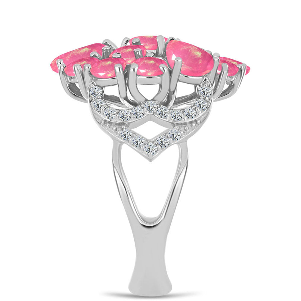Inel din Argint 925 ( 5.08 grame ) cu Opal Lega Dembi Roz și Topaz Alb 2.36 Carate