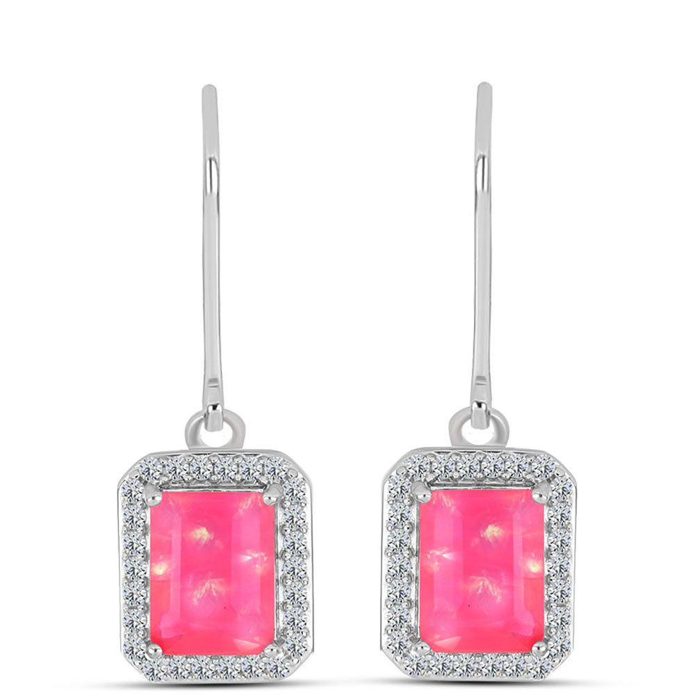 Cercei din Argint 925 ( 3.45 grame ) cu Opal Lega Dembi Roz și Topaz Alb 2.3 Carate 1 