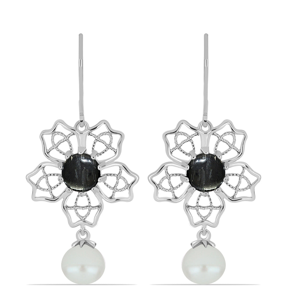 Cercei din Argint 925 ( 4.52 grame ) cu Jasp Picasso și Perlă de Apă Dulce Albă 10.04 Carate 1 