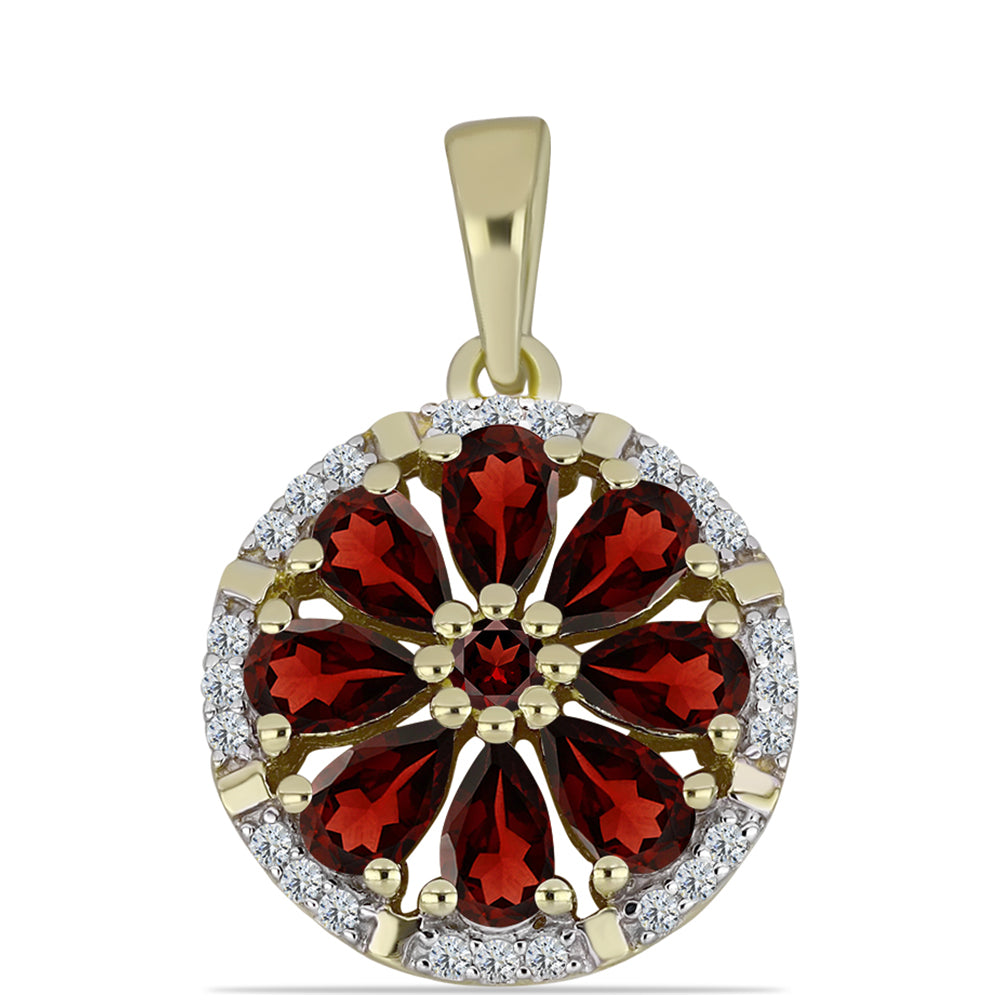 Pandantiv din Argint 925 Placat cu Aur ( 2.18 grame ) cu Granat Barton și Topaz Alb 2.4 Carate 1 