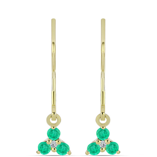 Cercei din Argint 925 Placat cu Aur ( 1.22 grame ) cu Smarald Columbian și Diamant Alb 0.28 Carate