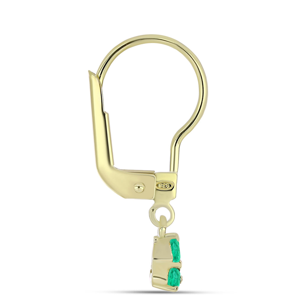 Cercei din Argint 925 Placat cu Aur ( 1.22 grame ) cu Smarald Columbian și Diamant Alb 0.28 Carate 2 