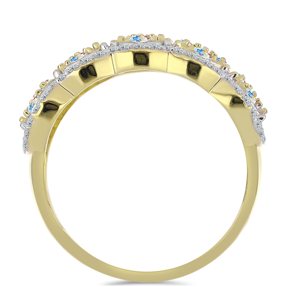 Inel din Argint 925 Placat cu Aur ( 4.01 grame ) cu Moissanit de Gheață și Topaz Alb 1.01 Carate
