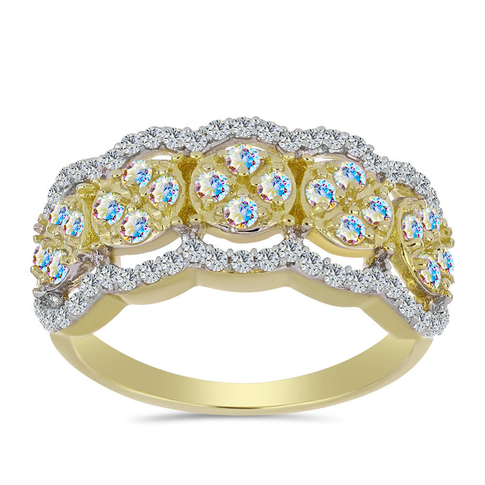 Inel din Argint 925 Placat cu Aur ( 4.01 grame ) cu Moissanit de Gheață și Topaz Alb 1.01 Carate 3 