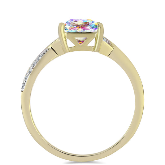 Inel din Argint 925 Placat cu Aur ( 2.17 grame ) cu Moissanit de Gheață și Topaz Alb 1.25 Carate