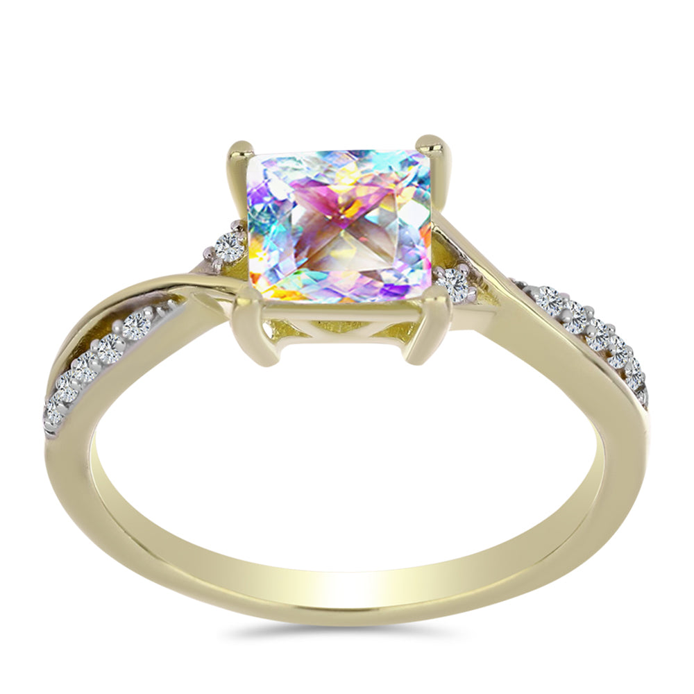 Inel din Argint 925 Placat cu Aur ( 2.17 grame ) cu Moissanit de Gheață și Topaz Alb 1.25 Carate