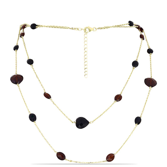 Colier din Argint 925 Placat cu Aur ( 3.51 grame ) cu Granat Barton și Onix Negru 25.72 Carate