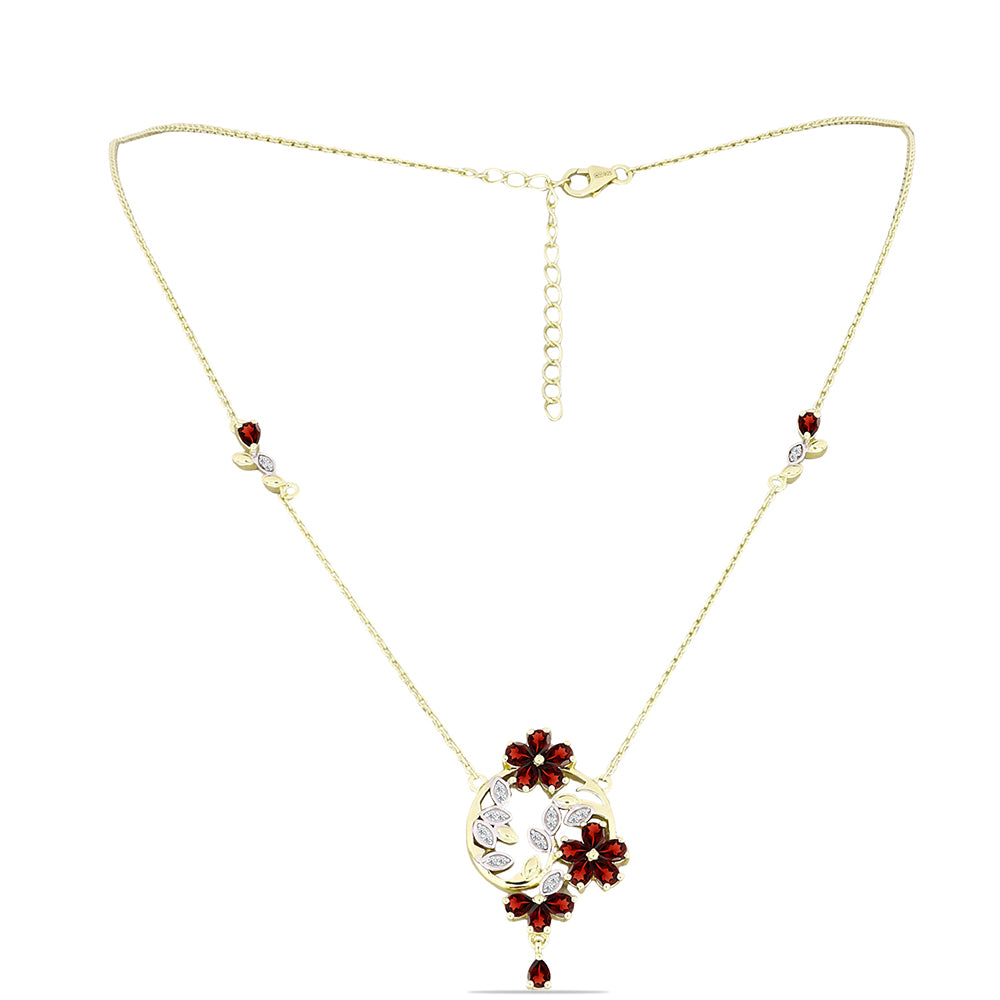 Colier din Argint 925 Placat cu Aur ( 8.31 grame ) cu Granat Barton și Topaz Alb 3.32 Carate