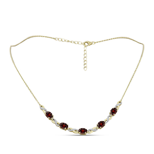 Colier din Argint 925 Placat cu Aur ( 6.14 grame ) cu Granat Barton și Topaz Alb 4.95 Carate