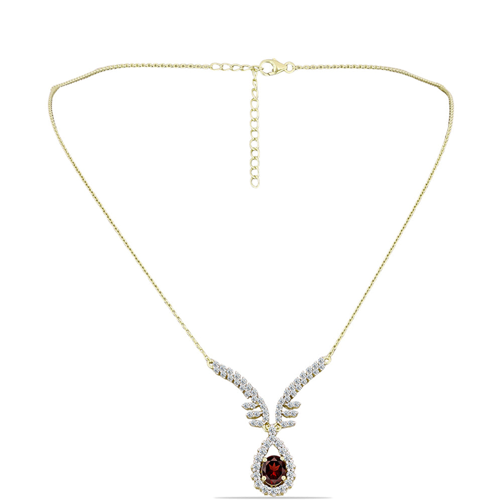 Colier din Argint 925 Placat cu Aur ( 5.41 grame ) cu Granat Barton și Topaz Alb 3.3 Carate 1 