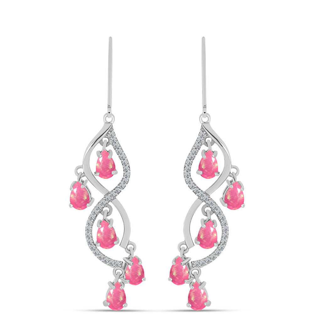 Cercei din Argint 925 ( 5.11 grame ) cu Opal Lega Dembi Roz și Topaz Alb 2.77 Carate 1 