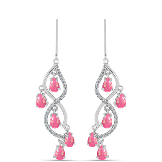 Cercei din Argint 925 ( 5.11 grame ) cu Opal Lega Dembi Roz și Topaz Alb 2.77 Carate