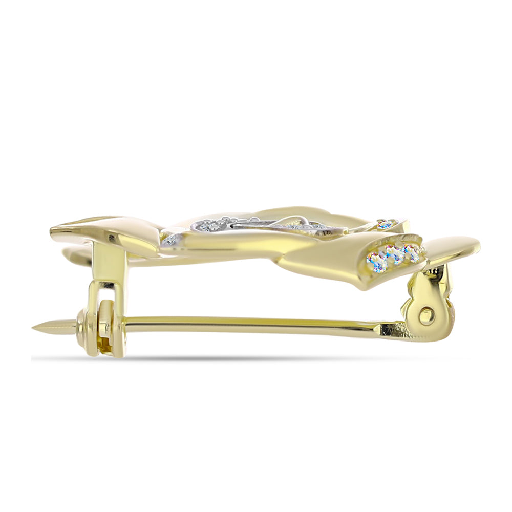 Broşă din Argint 925 Placat cu Aur ( 4.93 grame ) cu Moissanit de Gheață și Topaz Alb 0.14 Carate 2 