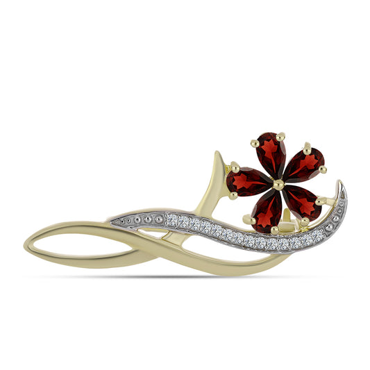 Broşă din Argint 925 Placat cu Aur ( 3.13 grame ) cu Granat Barton și Topaz Alb 1.43 Carate
