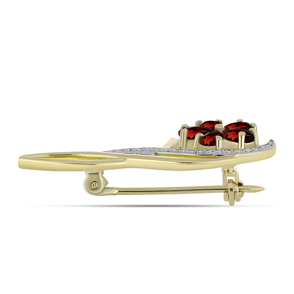 Broşă din Argint 925 Placat cu Aur ( 3.13 grame ) cu Granat Barton și Topaz Alb 1.43 Carate 2 