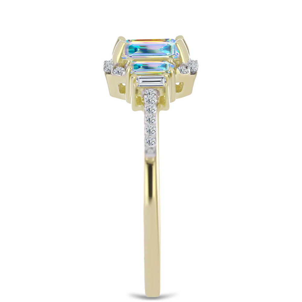 Inel din Argint 925 Placat cu Aur ( 2.54 grame ) cu Moissanit de Gheață și Zircon Alb 1.56 Carate