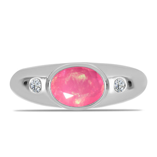 Inel din Argint 925 ( 2.95 grame ) cu Opal Lega Dembi Roz și Topaz Alb 0.8 Carate