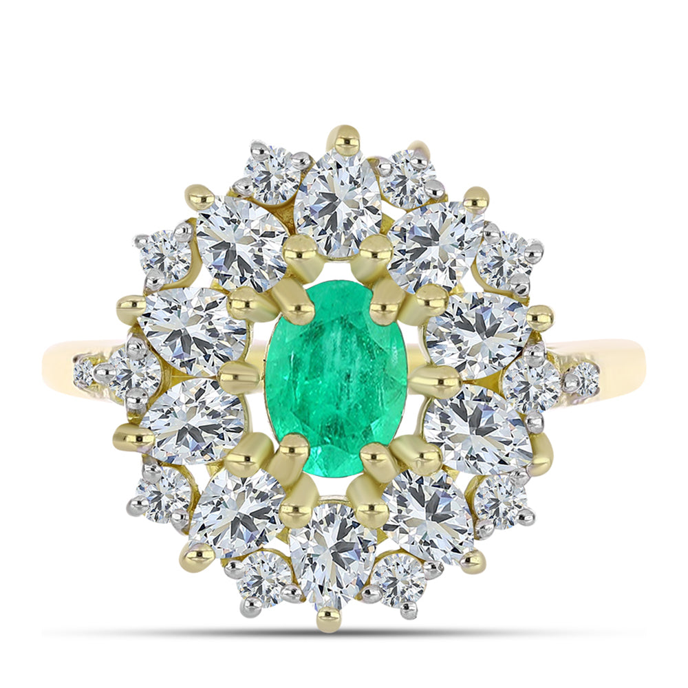 Inel din Argint 925 Placat cu Aur ( 3.57 grame ) cu Smarald Columbian și Diamant Alb 2.97 Carate 1 