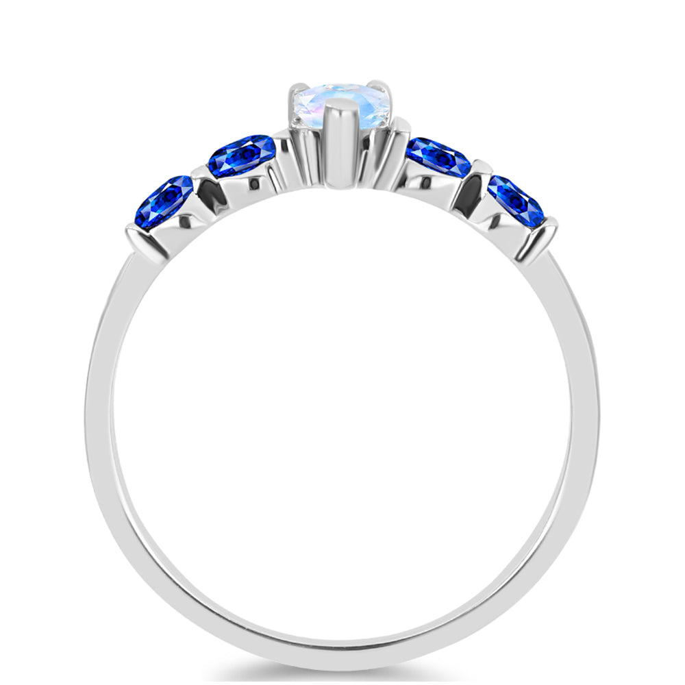 Inel din Argint 925 ( 1.82 grame ) cu Safir Albastru Australian și Piatra Lunii Curcubeu 1.01 Carate