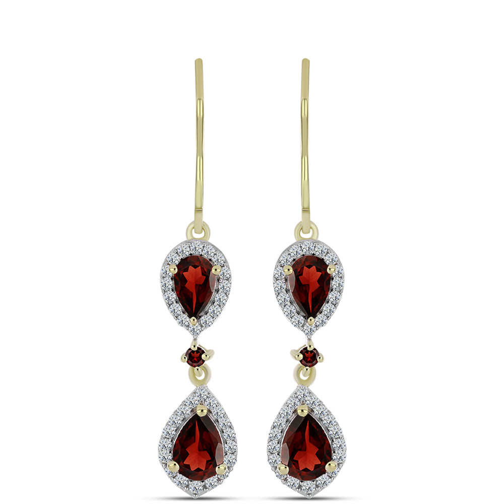 Cercei din Argint 925 Placat cu Aur ( 3.65 grame ) cu Granat Barton și Topaz Alb 3.36 Carate