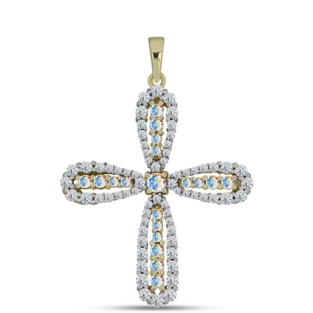 Cruce Pandantiv din Argint 925 Placat cu Aur ( 2.5 grame ) cu Moissanit de Gheață și Topaz Alb 1.69 Carate 1 