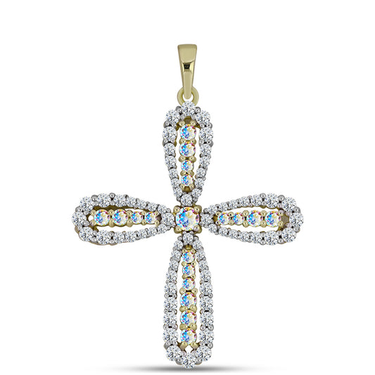 Cruce Pandantiv din Argint 925 Placat cu Aur ( 2.5 grame ) cu Moissanit de Gheață și Topaz Alb 1.69 Carate