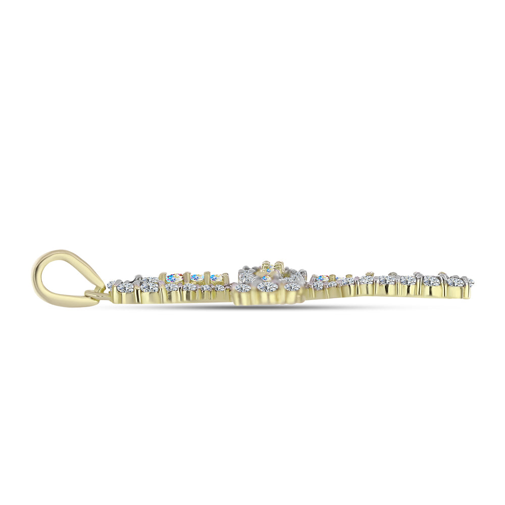 Cruce Pandantiv din Argint 925 Placat cu Aur ( 2.5 grame ) cu Moissanit de Gheață și Topaz Alb 1.69 Carate 2 