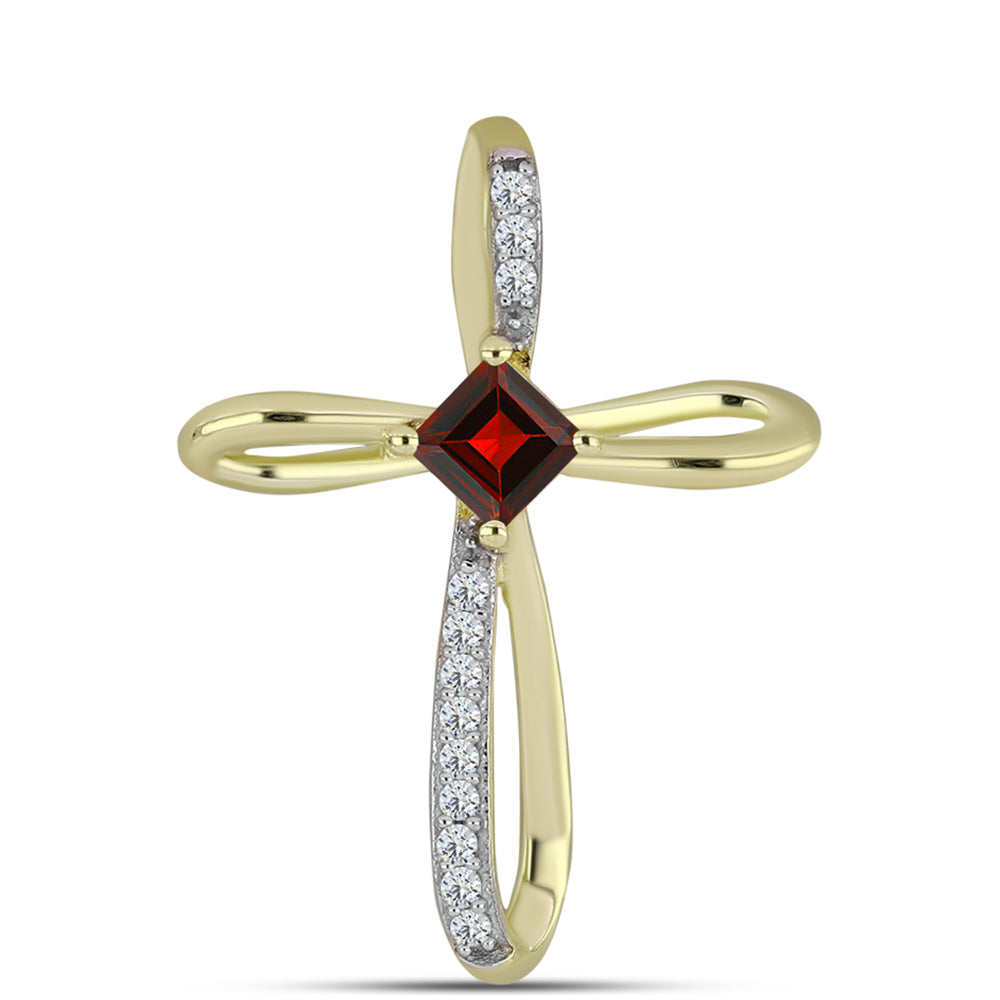 Cruce Pandantiv din Argint 925 Placat cu Aur ( 1.25 grame ) cu Granat Barton și Topaz Alb 0.54 Carate 1 