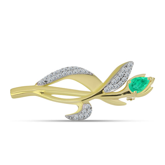 Broşă din Argint 925 Placat cu Aur ( 3.93 grame ) cu Smarald Columbian și Diamant Alb 0.64 Carate