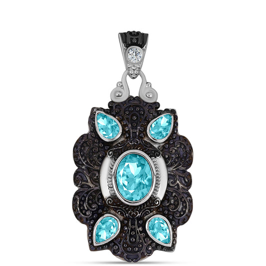 Pandantiv din Argint 925 Placat cu Aur de 2 tonuri ( 6.93 grame ) cu Cuarț Paraiba și Topaz Alb 1.79 Carate