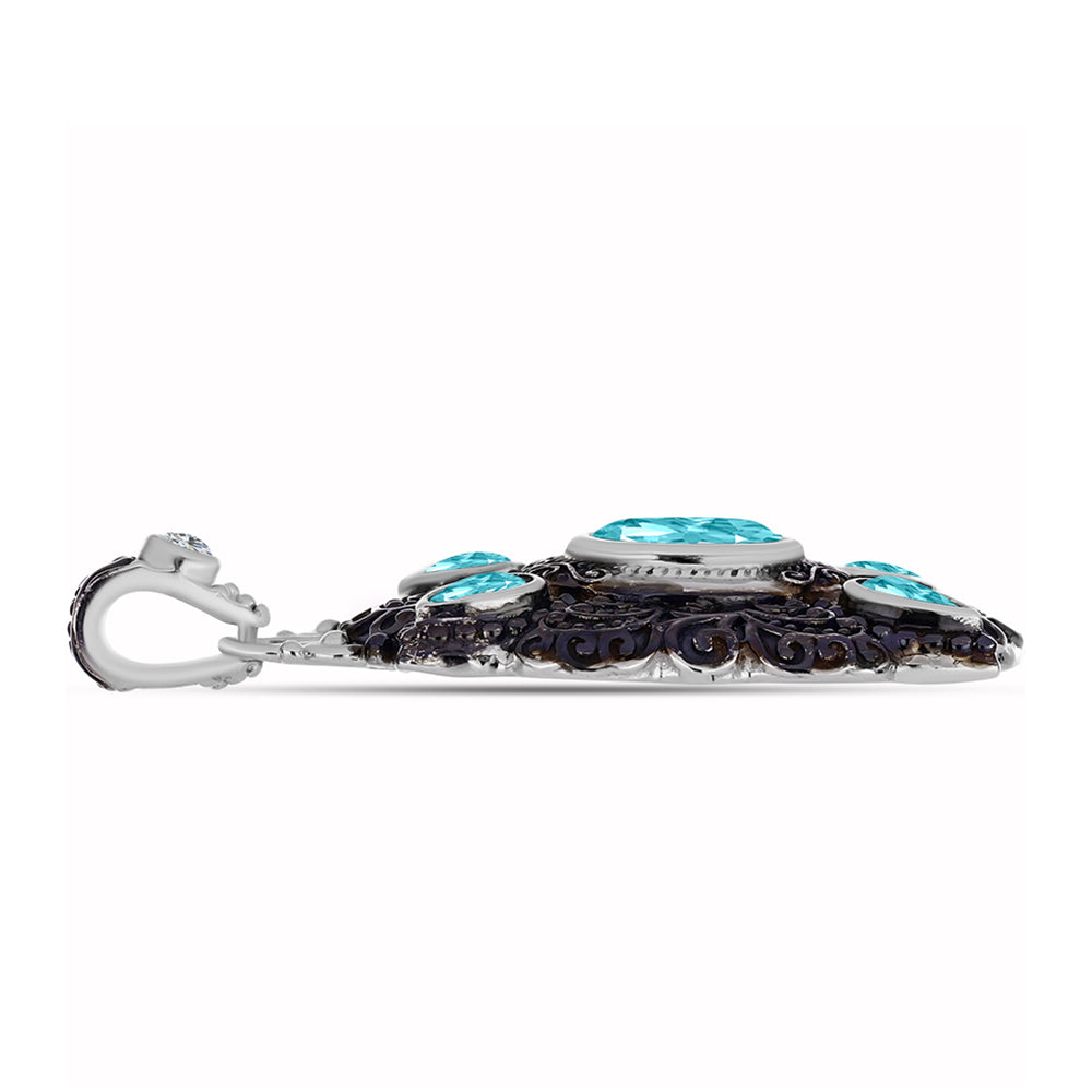 Pandantiv din Argint 925 Placat cu Aur de 2 tonuri ( 6.93 grame ) cu Cuarț Paraiba și Topaz Alb 1.79 Carate 2 