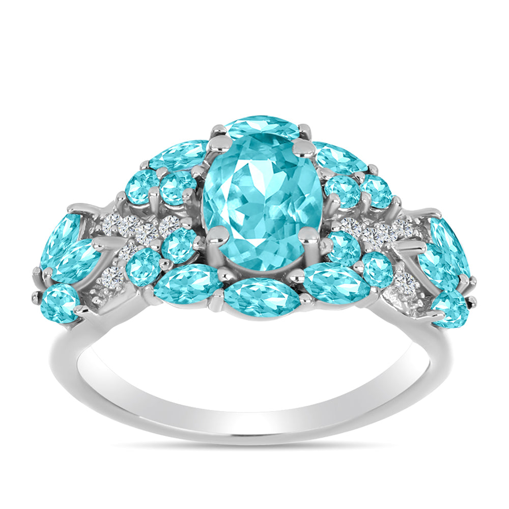 Inel din Argint 925 ( 3.97 grame ) cu Cuarț Paraiba și Topaz Alb 2.25 Carate 1 