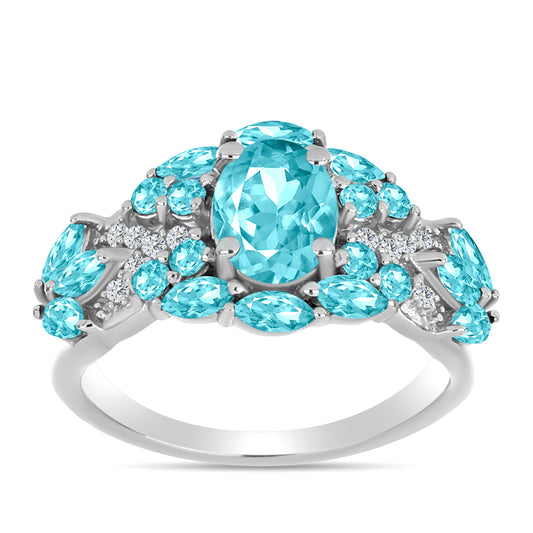 Inel din Argint 925 ( 3.97 grame ) cu Cuarț Paraiba și Topaz Alb 2.25 Carate