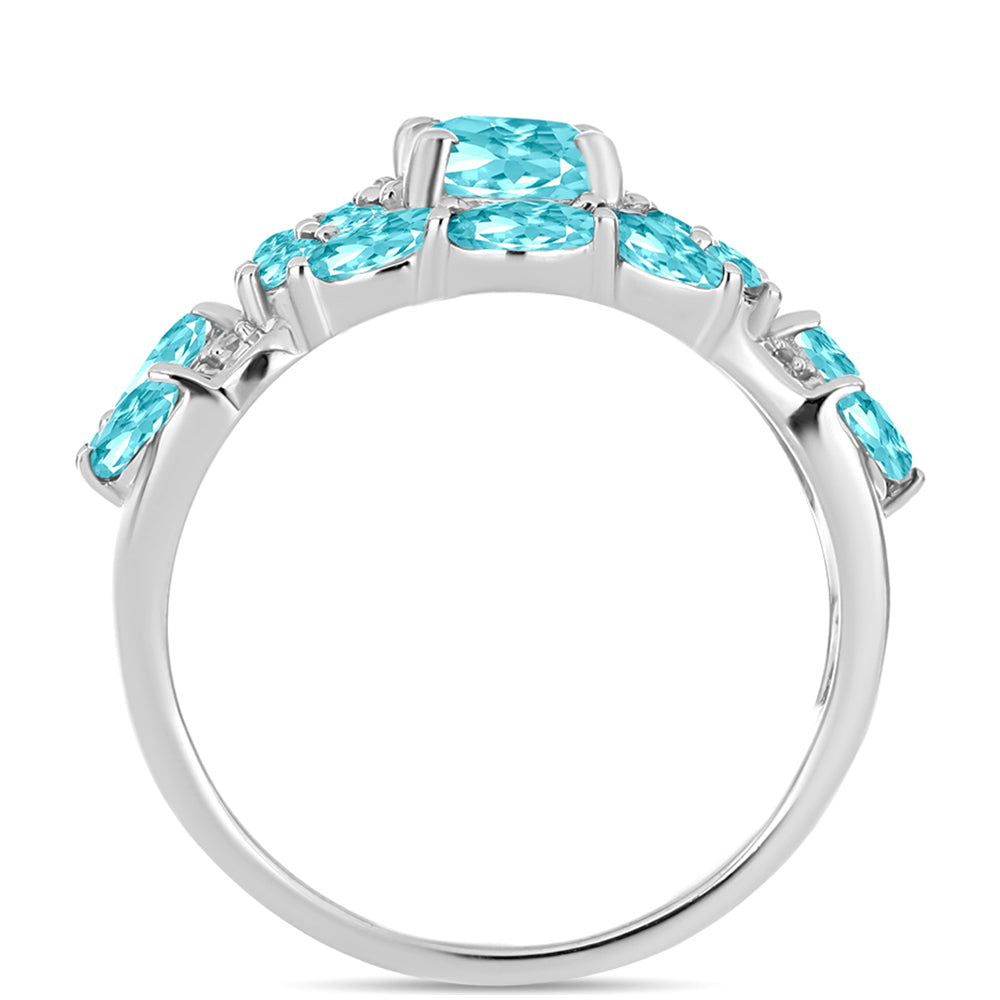Inel din Argint 925 ( 3.97 grame ) cu Cuarț Paraiba și Topaz Alb 2.25 Carate 2 