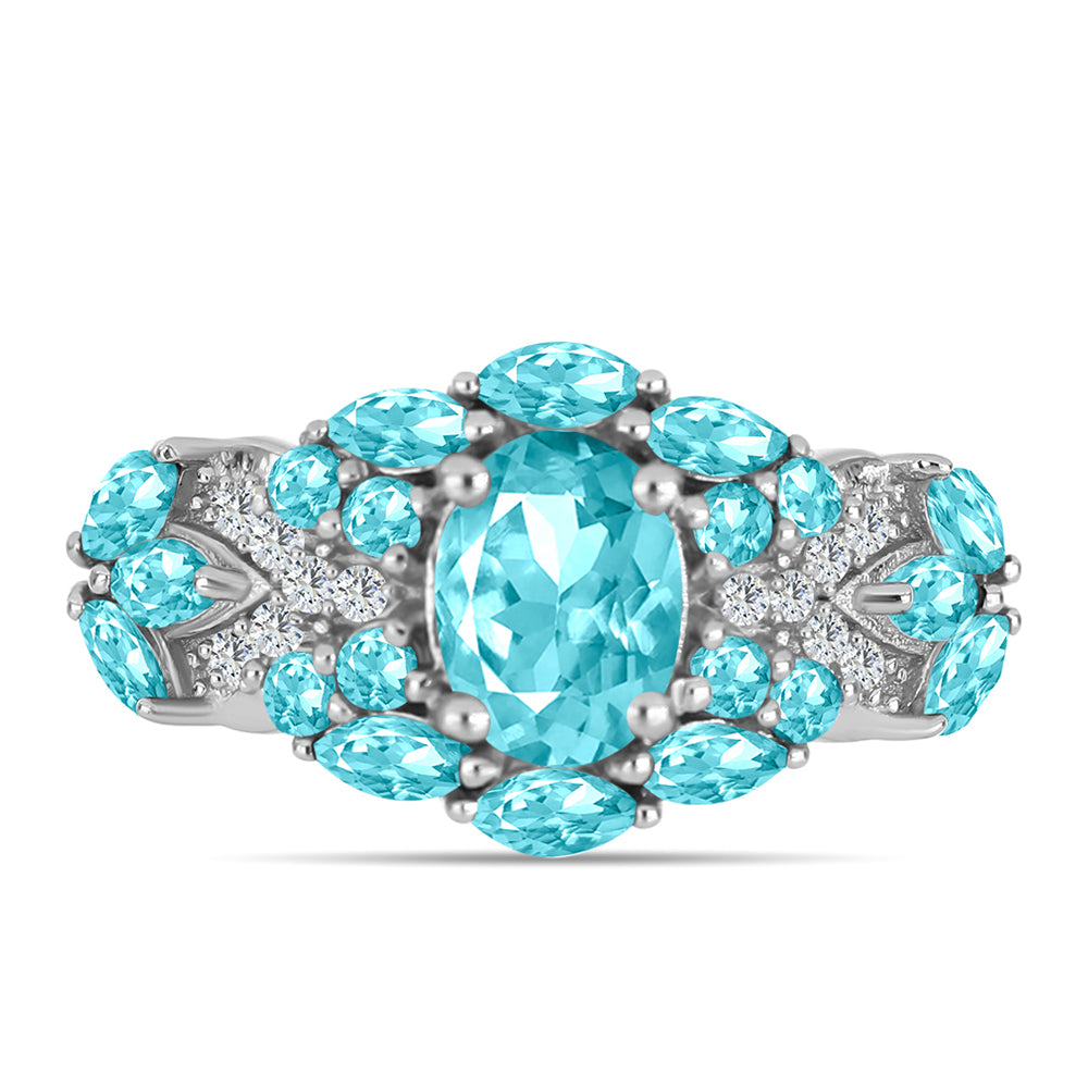 Inel din Argint 925 ( 3.97 grame ) cu Cuarț Paraiba și Topaz Alb 2.25 Carate 3 