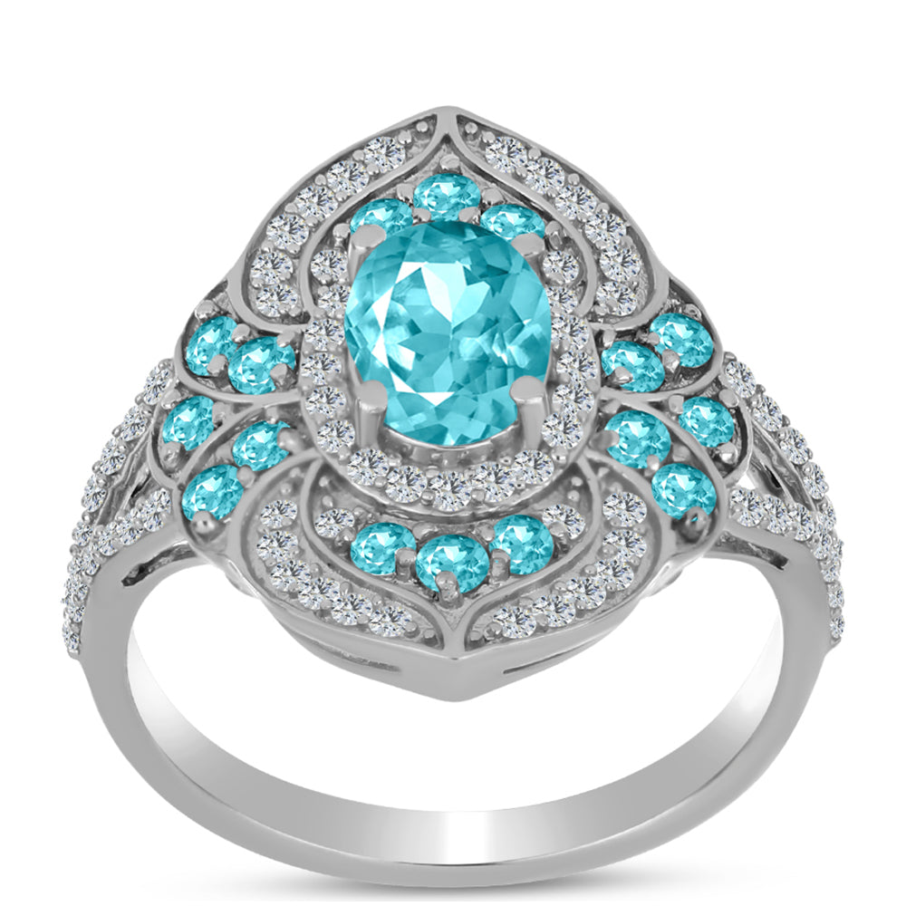 Inel din Argint 925 ( 4.06 grame ) cu Cuarț Paraiba și Topaz Alb 2.26 Carate